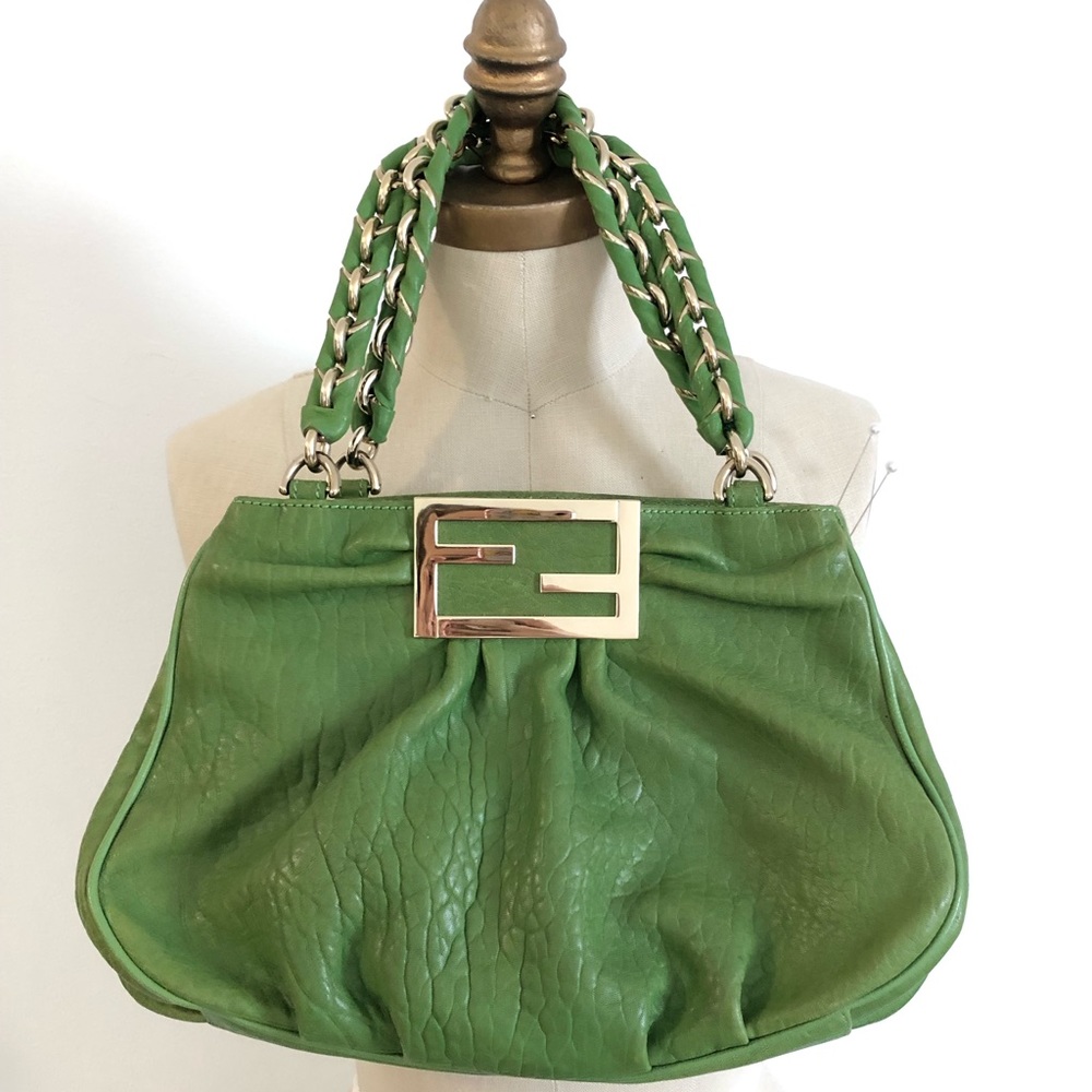 Green vintage leather fendi mia tote chain handle